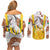 Burkina Faso Couples Matching Off Shoulder Short Dress and Long Sleeve Button Shirt with Brown White Yellow Abstract Design - Wonder Print Shop