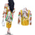 Burkina Faso Couples Matching Off The Shoulder Long Sleeve Dress and Long Sleeve Button Shirt with Brown White Yellow Abstract Design - Wonder Print Shop