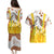 Burkina Faso Couples Matching Puletasi and Hawaiian Shirt with Brown White Yellow Abstract Design - Wonder Print Shop