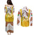 Burkina Faso Couples Matching Puletasi and Long Sleeve Button Shirt with Brown White Yellow Abstract Design - Wonder Print Shop