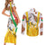 Burkina Faso Couples Matching Short Sleeve Bodycon Dress and Long Sleeve Button Shirt with Brown White Yellow Abstract Design - Wonder Print Shop