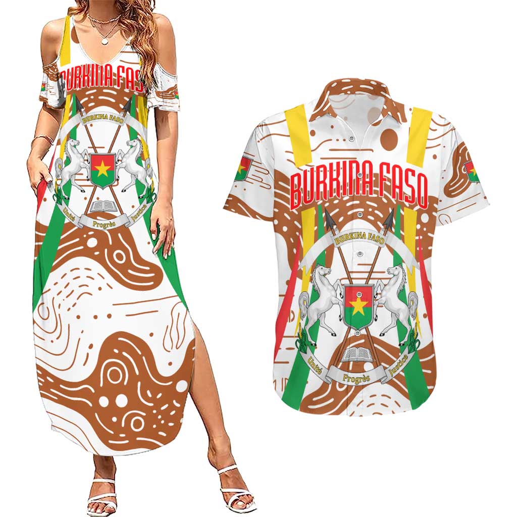 Burkina Faso Couples Matching Summer Maxi Dress and Hawaiian Shirt with Brown White Yellow Abstract Design - Wonder Print Shop
