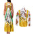 Burkina Faso Couples Matching Tank Maxi Dress and Long Sleeve Button Shirt with Brown White Yellow Abstract Design - Wonder Print Shop