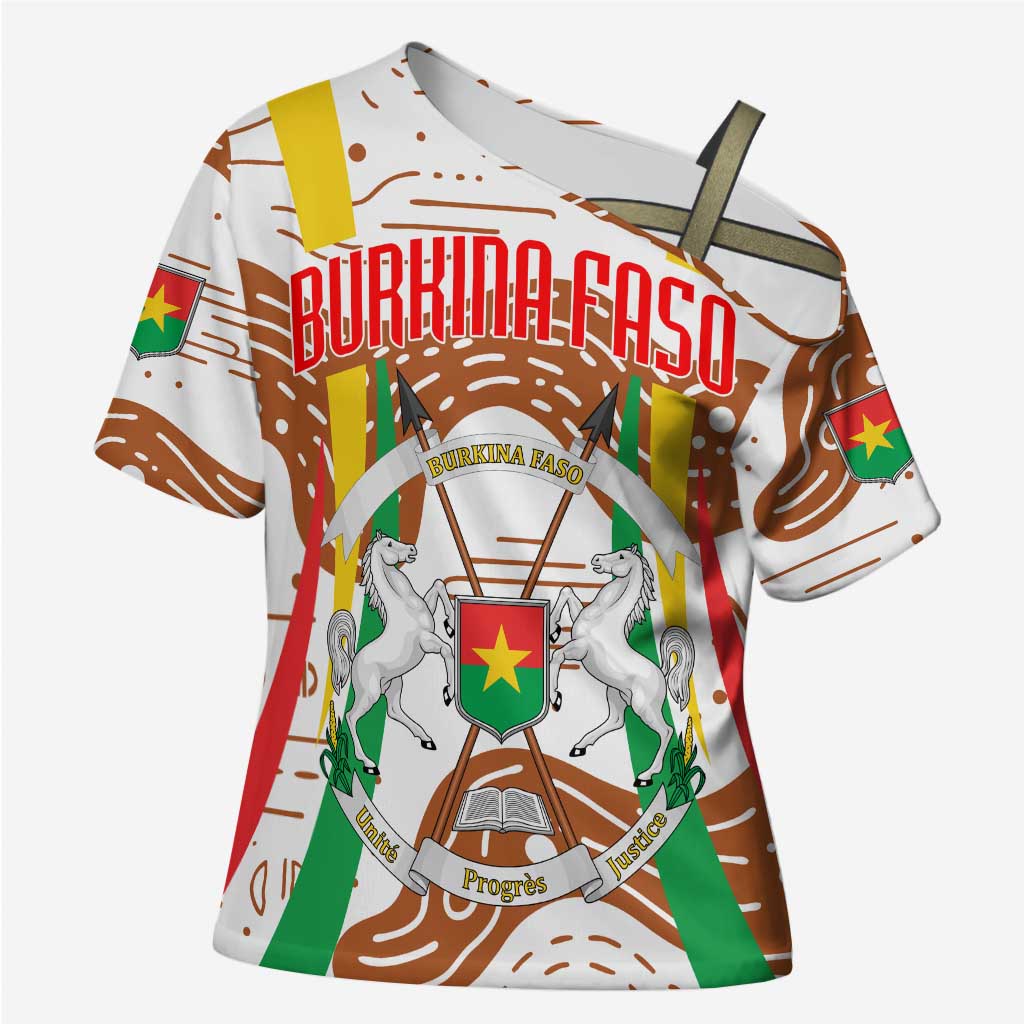 Burkina Faso Cross Shoulder Shirt with Brown White Yellow Abstract Design - Wonder Print Shop