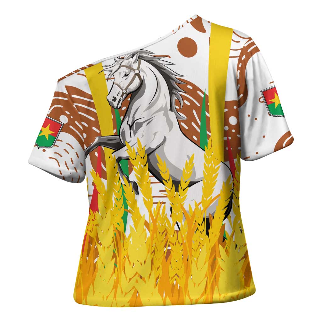 Burkina Faso Cross Shoulder Shirt with Brown White Yellow Abstract Design - Wonder Print Shop