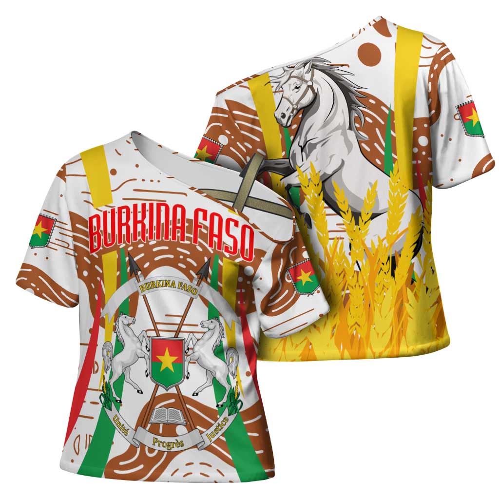 Burkina Faso Cross Shoulder Shirt with Brown White Yellow Abstract Design - Wonder Print Shop