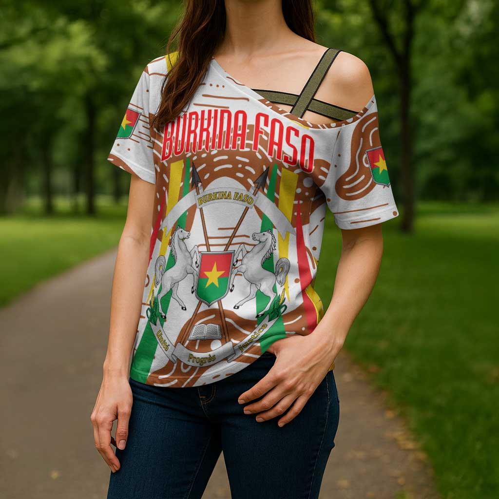 Burkina Faso Cross Shoulder Shirt with Brown White Yellow Abstract Design - Wonder Print Shop