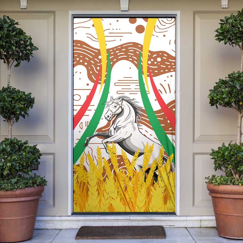 Burkina Faso Door Cover with Brown White Yellow Abstract Design - Wonder Print Shop