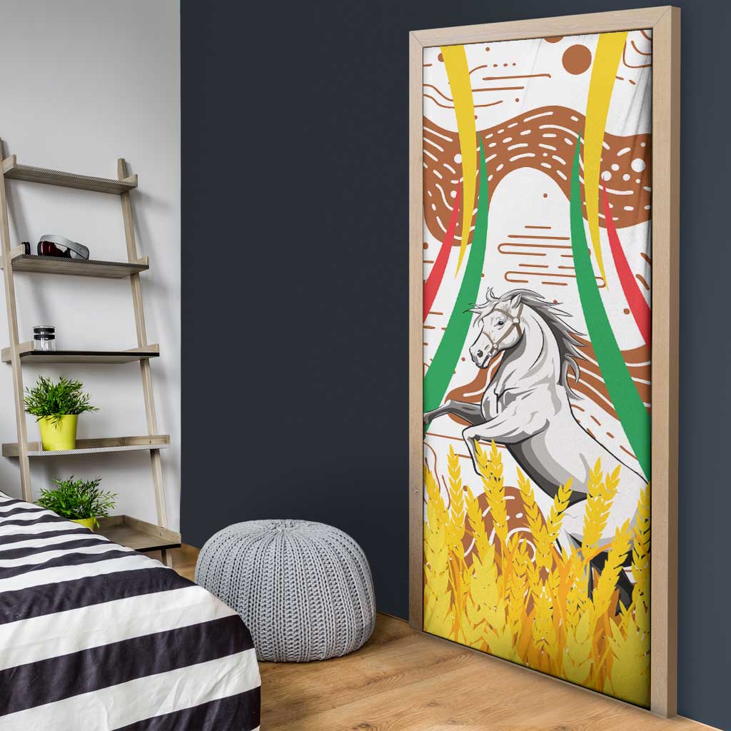 Burkina Faso Door Cover with Brown White Yellow Abstract Design - Wonder Print Shop