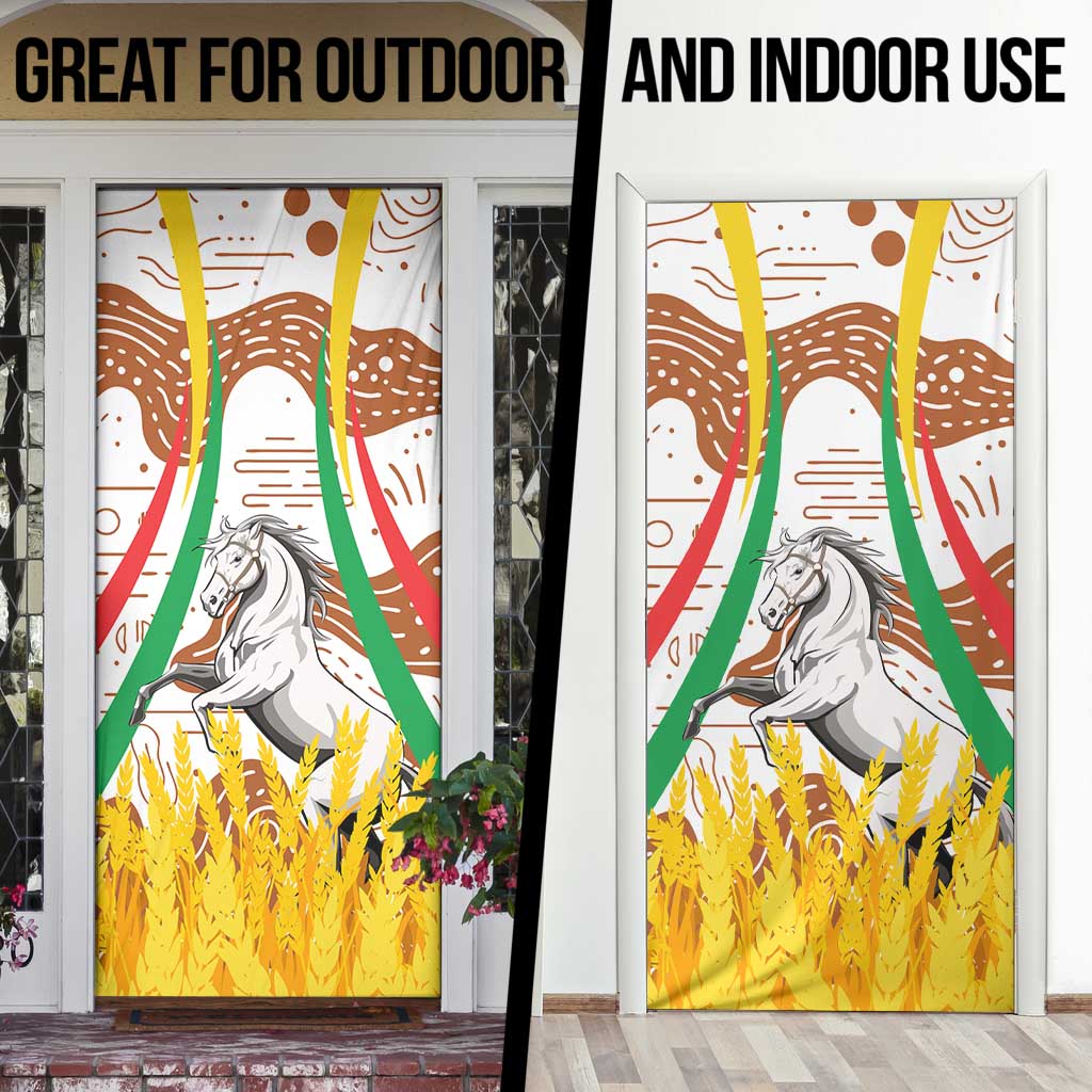 Burkina Faso Door Cover with Brown White Yellow Abstract Design - Wonder Print Shop