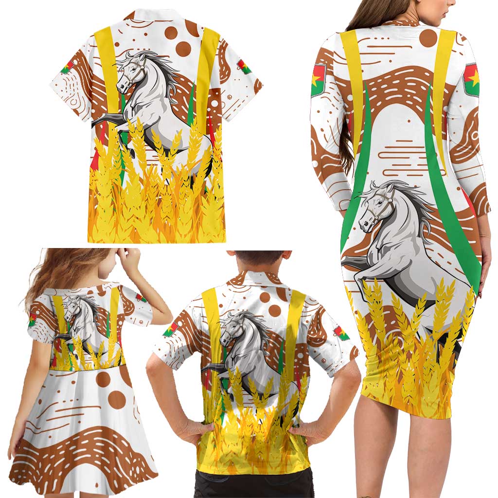 Burkina Faso Family Matching Long Sleeve Bodycon Dress and Hawaiian Shirt with Brown White Yellow Abstract Design - Wonder Print Shop