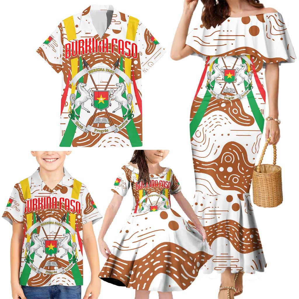 Burkina Faso Family Matching Mermaid Dress and Hawaiian Shirt with Brown White Yellow Abstract Design - Wonder Print Shop