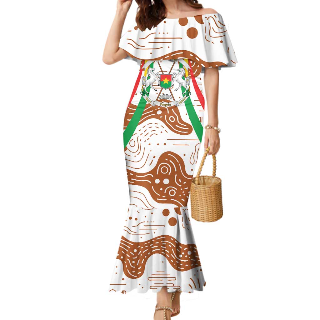 Burkina Faso Family Matching Mermaid Dress and Hawaiian Shirt with Brown White Yellow Abstract Design - Wonder Print Shop