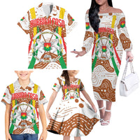 Burkina Faso Family Matching Off The Shoulder Long Sleeve Dress and Hawaiian Shirt with Brown White Yellow Abstract Design - Wonder Print Shop