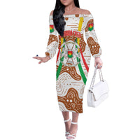 Burkina Faso Family Matching Off The Shoulder Long Sleeve Dress and Hawaiian Shirt with Brown White Yellow Abstract Design - Wonder Print Shop
