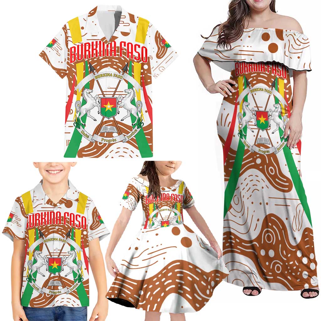 Burkina Faso Family Matching Off Shoulder Maxi Dress and Hawaiian Shirt with Brown White Yellow Abstract Design - Wonder Print Shop