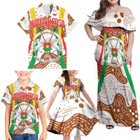 Burkina Faso Family Matching Off Shoulder Maxi Dress and Hawaiian Shirt with Brown White Yellow Abstract Design - Wonder Print Shop