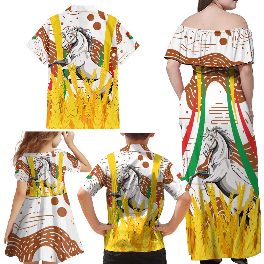 Burkina Faso Family Matching Off Shoulder Maxi Dress and Hawaiian Shirt with Brown White Yellow Abstract Design - Wonder Print Shop