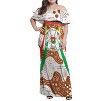 Burkina Faso Family Matching Off Shoulder Maxi Dress and Hawaiian Shirt with Brown White Yellow Abstract Design - Wonder Print Shop