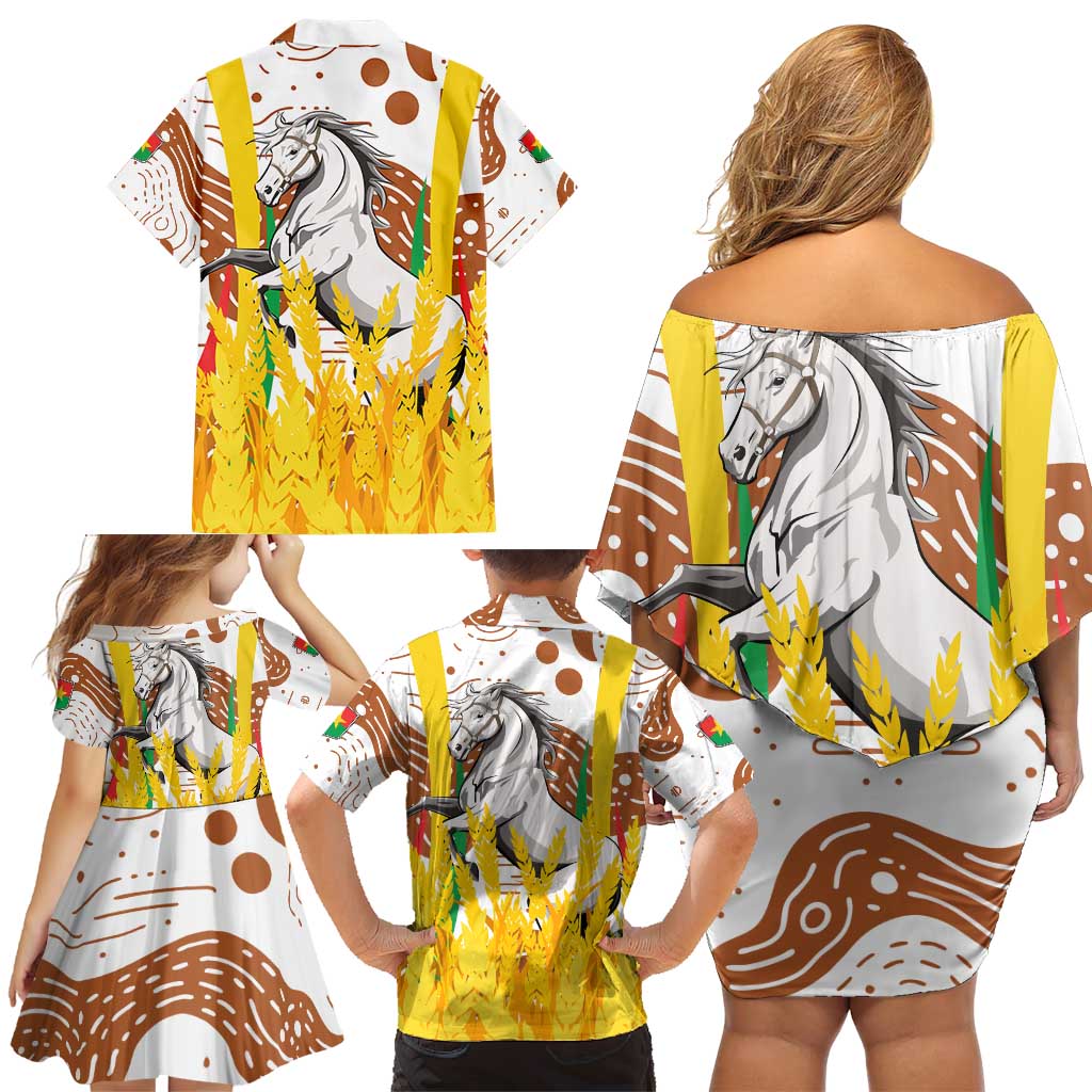 Burkina Faso Family Matching Off Shoulder Short Dress and Hawaiian Shirt with Brown White Yellow Abstract Design - Wonder Print Shop