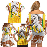 Burkina Faso Family Matching Off Shoulder Short Dress and Hawaiian Shirt with Brown White Yellow Abstract Design - Wonder Print Shop