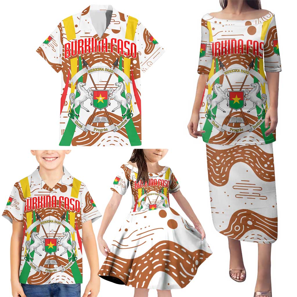 Burkina Faso Family Matching Puletasi and Hawaiian Shirt with Brown White Yellow Abstract Design - Wonder Print Shop