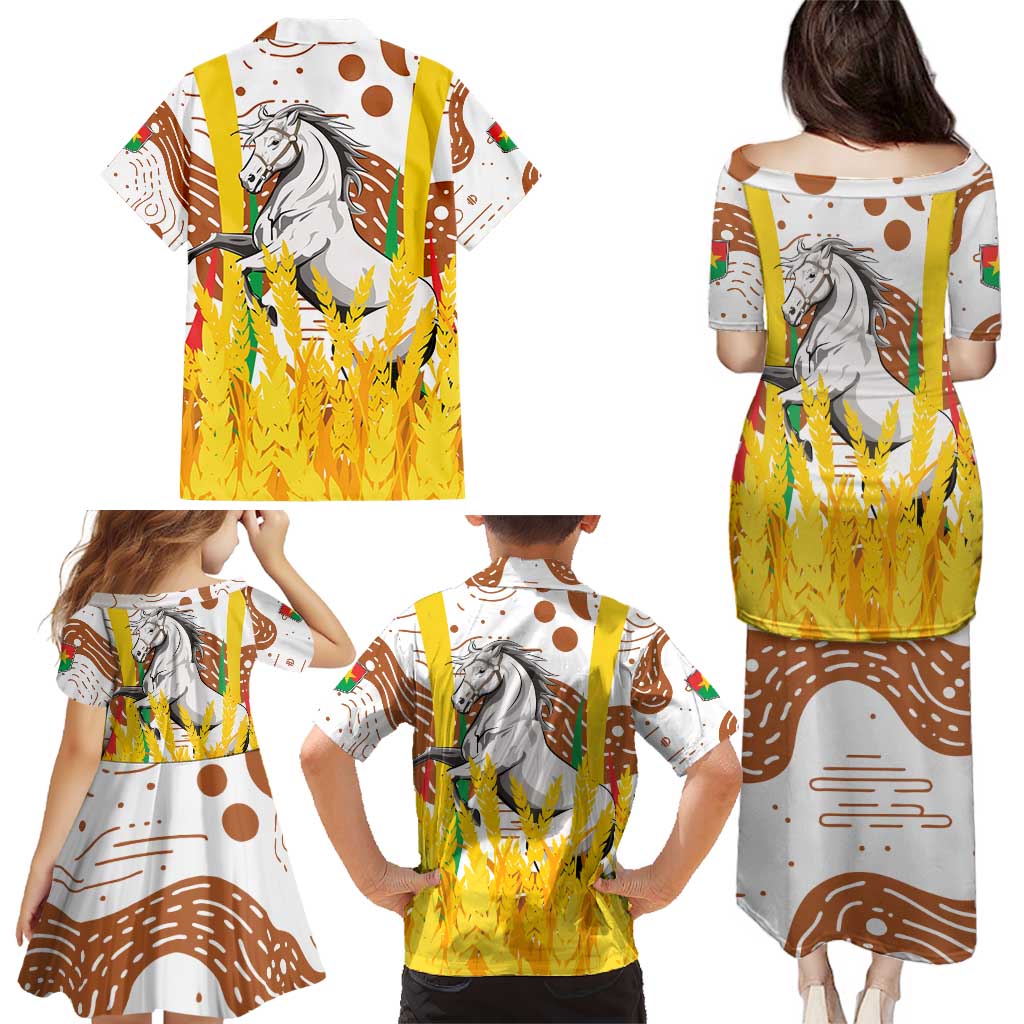 Burkina Faso Family Matching Puletasi and Hawaiian Shirt with Brown White Yellow Abstract Design - Wonder Print Shop