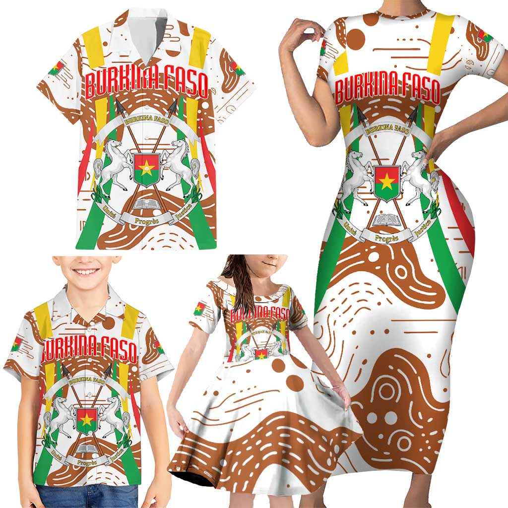 Burkina Faso Family Matching Short Sleeve Bodycon Dress and Hawaiian Shirt with Brown White Yellow Abstract Design - Wonder Print Shop