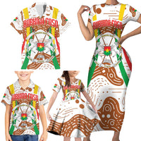 Burkina Faso Family Matching Short Sleeve Bodycon Dress and Hawaiian Shirt with Brown White Yellow Abstract Design - Wonder Print Shop