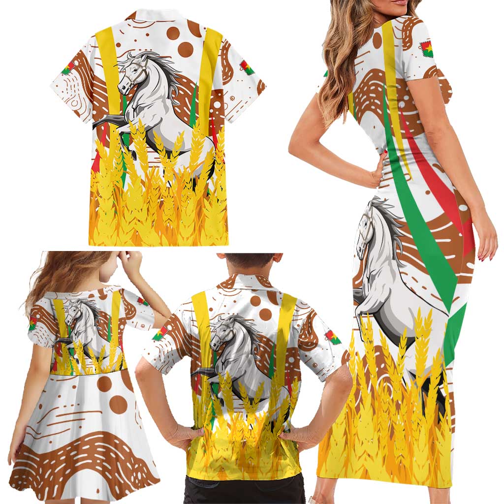 Burkina Faso Family Matching Short Sleeve Bodycon Dress and Hawaiian Shirt with Brown White Yellow Abstract Design - Wonder Print Shop