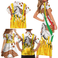 Burkina Faso Family Matching Short Sleeve Bodycon Dress and Hawaiian Shirt with Brown White Yellow Abstract Design - Wonder Print Shop