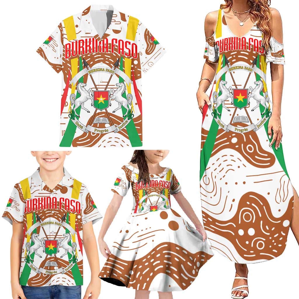 Burkina Faso Family Matching Summer Maxi Dress and Hawaiian Shirt with Brown White Yellow Abstract Design - Wonder Print Shop