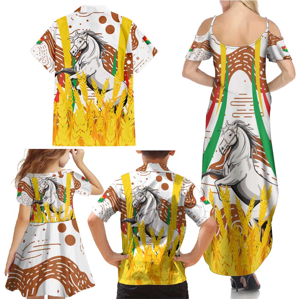 Burkina Faso Family Matching Summer Maxi Dress and Hawaiian Shirt with Brown White Yellow Abstract Design - Wonder Print Shop
