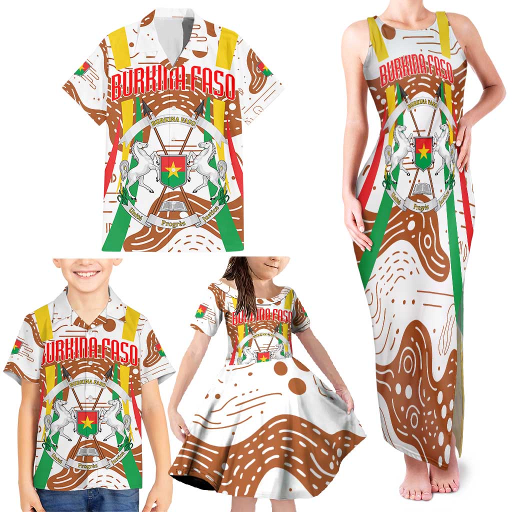 Burkina Faso Family Matching Tank Maxi Dress and Hawaiian Shirt with Brown White Yellow Abstract Design - Wonder Print Shop