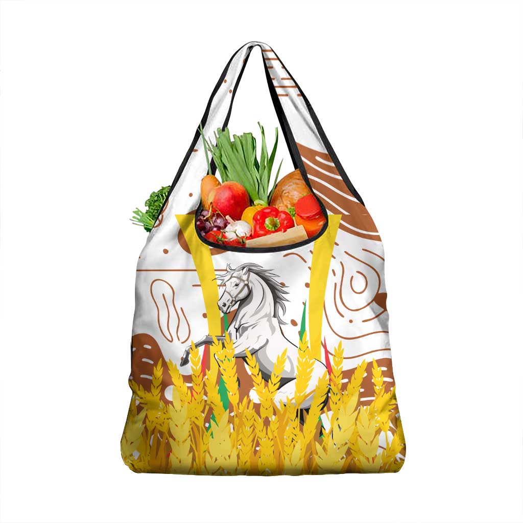 Burkina Faso Grocery Bag with Brown White Yellow Abstract Design - Wonder Print Shop