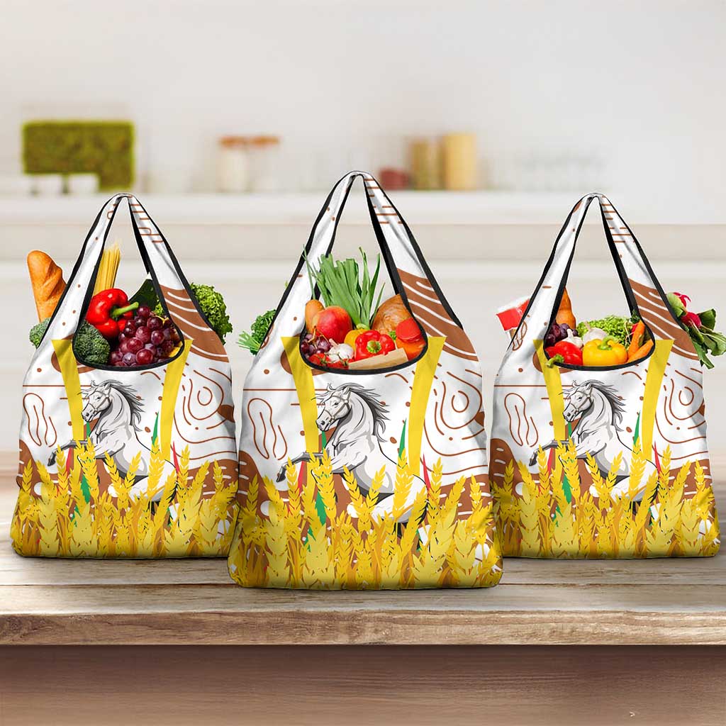 Burkina Faso Grocery Bag with Brown White Yellow Abstract Design - Wonder Print Shop