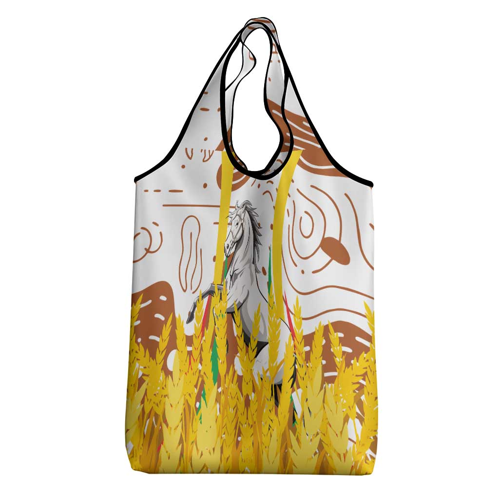 Burkina Faso Grocery Bag with Brown White Yellow Abstract Design - Wonder Print Shop
