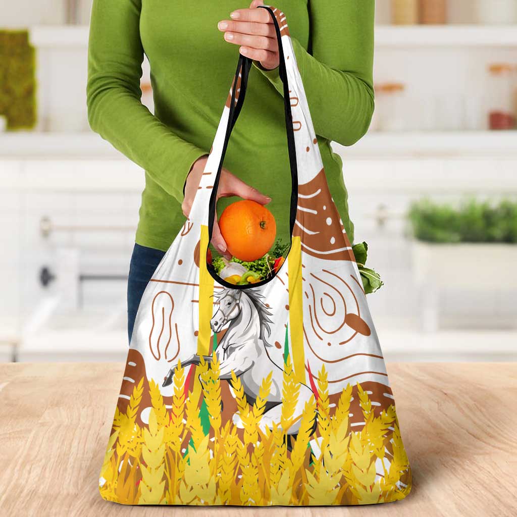 Burkina Faso Grocery Bag with Brown White Yellow Abstract Design - Wonder Print Shop