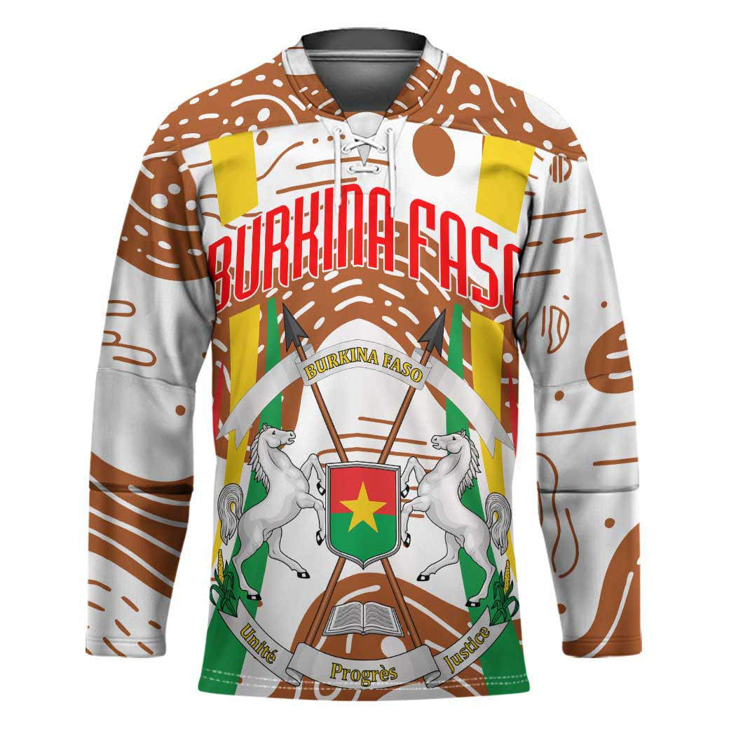 Burkina Faso Hockey Jersey with Brown White Yellow Abstract Design - Wonder Print Shop