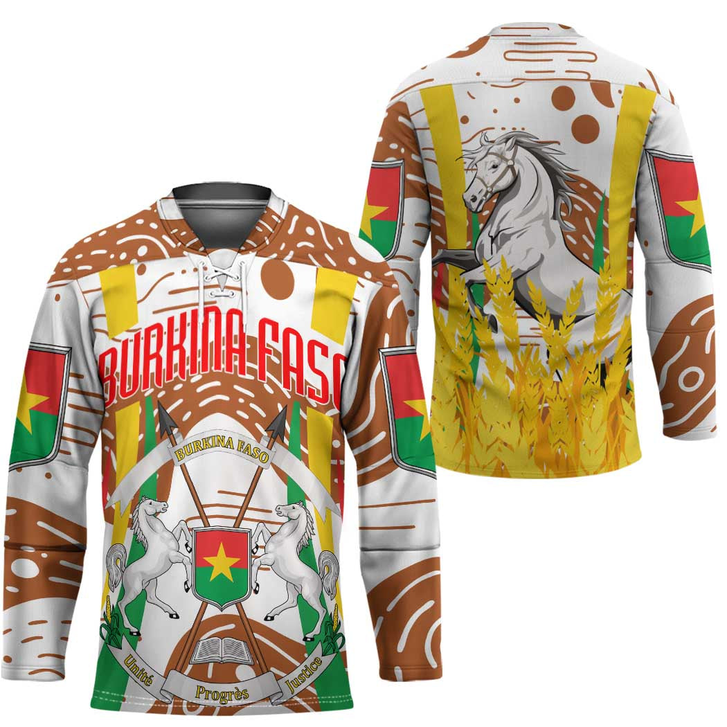 Burkina Faso Hockey Jersey with Brown White Yellow Abstract Design - Wonder Print Shop