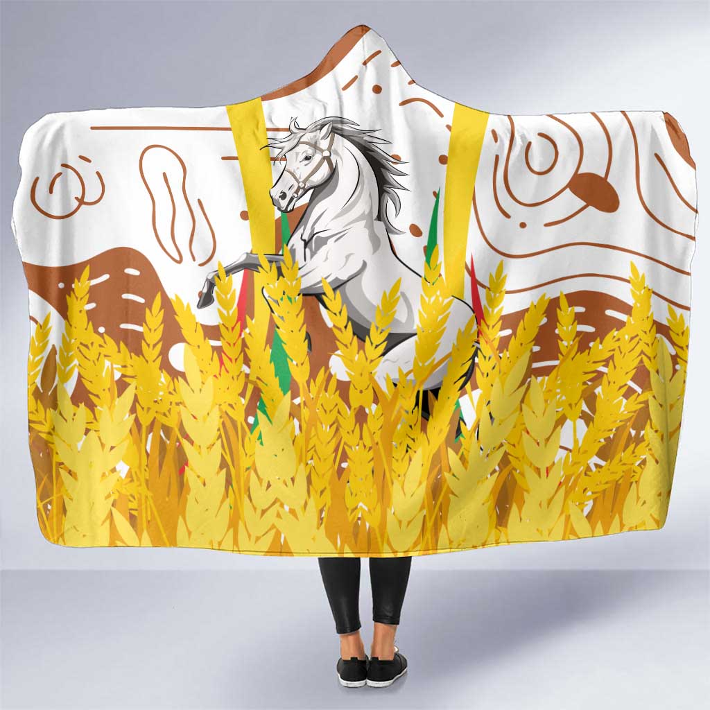 Burkina Faso Hooded Blanket with Brown White Yellow Abstract Design - Wonder Print Shop