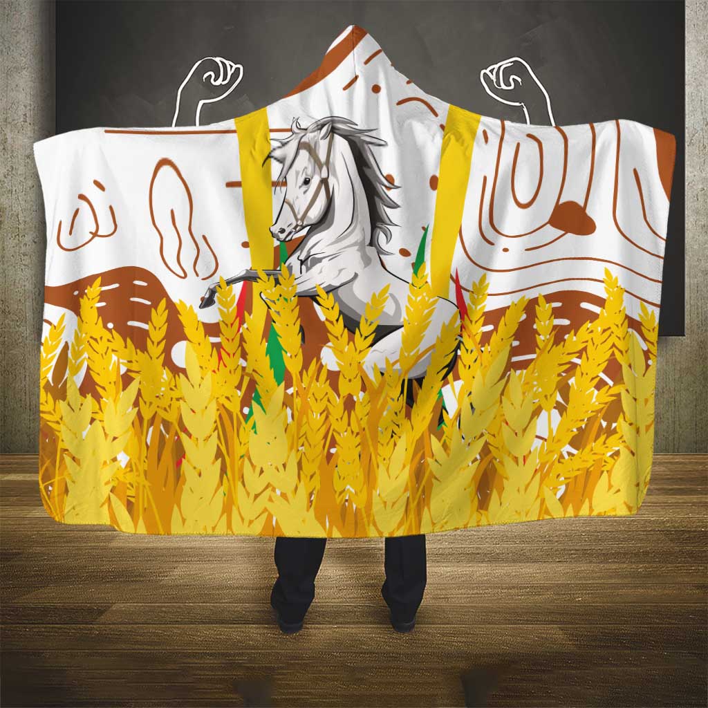 Burkina Faso Hooded Blanket with Brown White Yellow Abstract Design - Wonder Print Shop