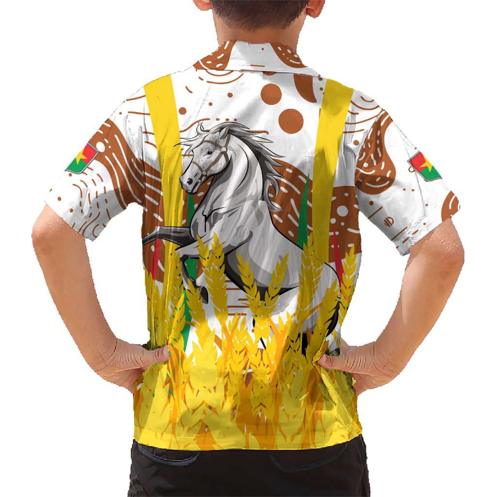 Burkina Faso Kid Hawaiian Shirt with Brown White Yellow Abstract Design - Wonder Print Shop