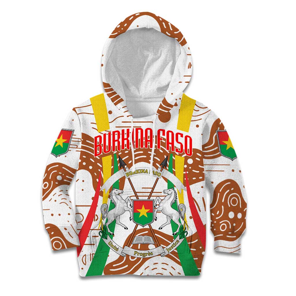 Burkina Faso Kid Hoodie with Brown White Yellow Abstract Design - Wonder Print Shop