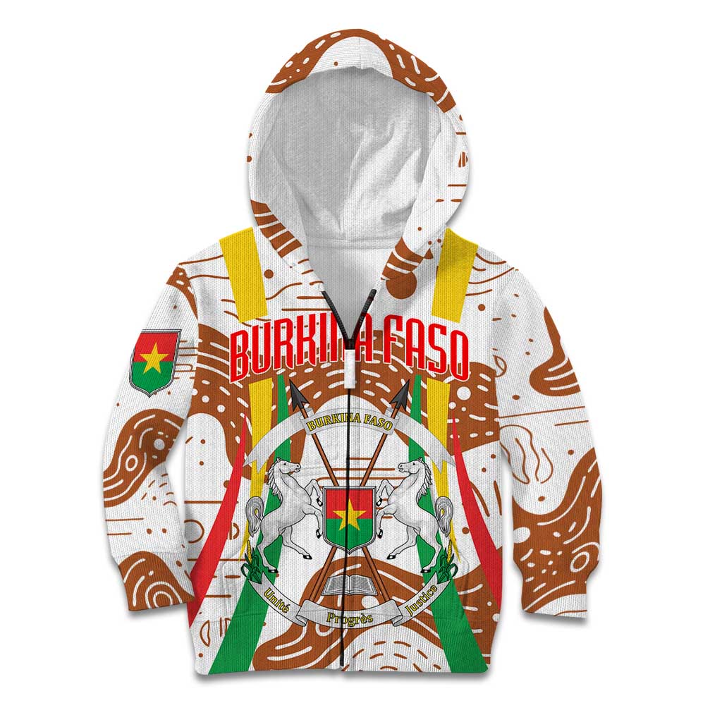 Burkina Faso Kid Hoodie with Brown White Yellow Abstract Design - Wonder Print Shop