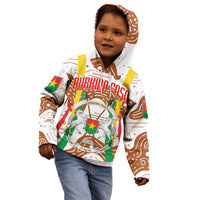 Burkina Faso Kid Hoodie with Brown White Yellow Abstract Design - Wonder Print Shop
