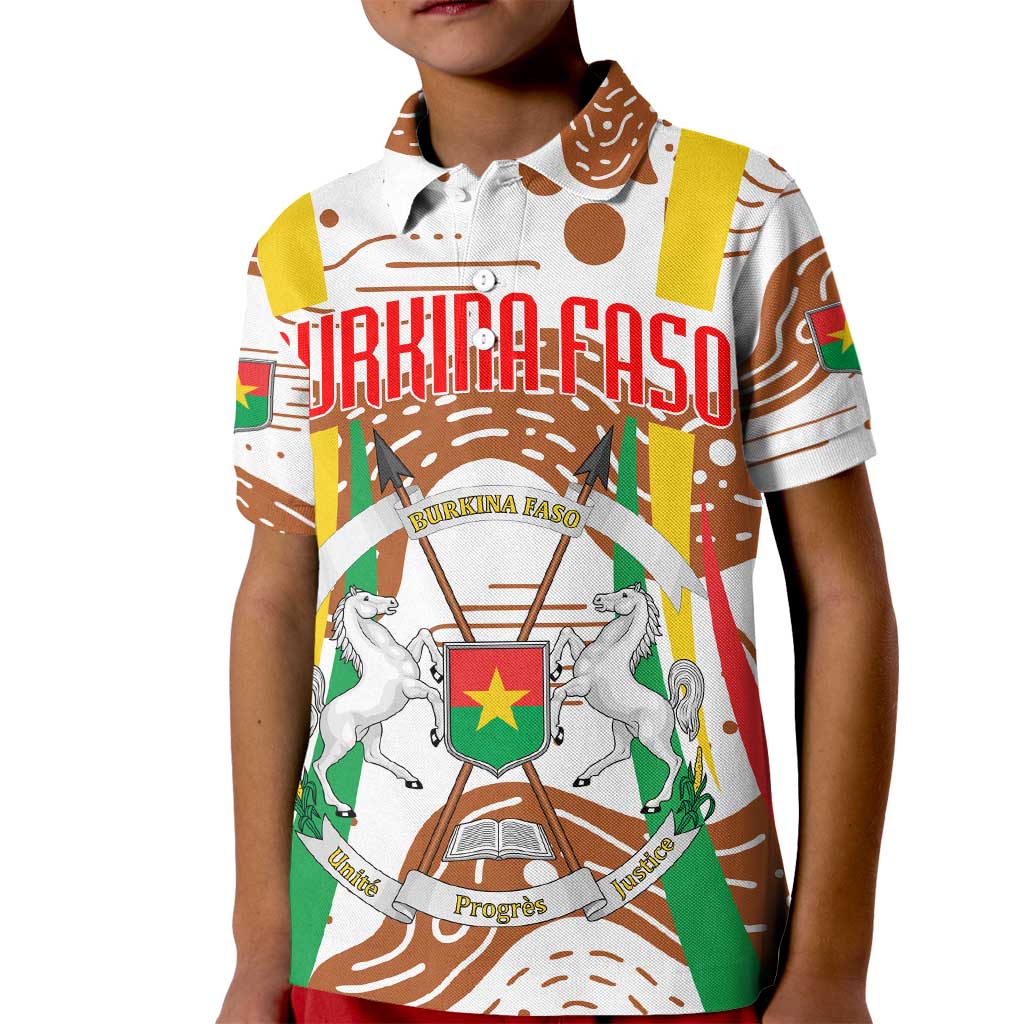Burkina Faso Kid Polo Shirt with Brown White Yellow Abstract Design - Wonder Print Shop