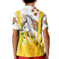 Burkina Faso Kid Polo Shirt with Brown White Yellow Abstract Design - Wonder Print Shop