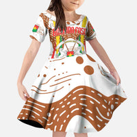 Burkina Faso Kid Short Sleeve Dress with Brown White Yellow Abstract Design - Wonder Print Shop