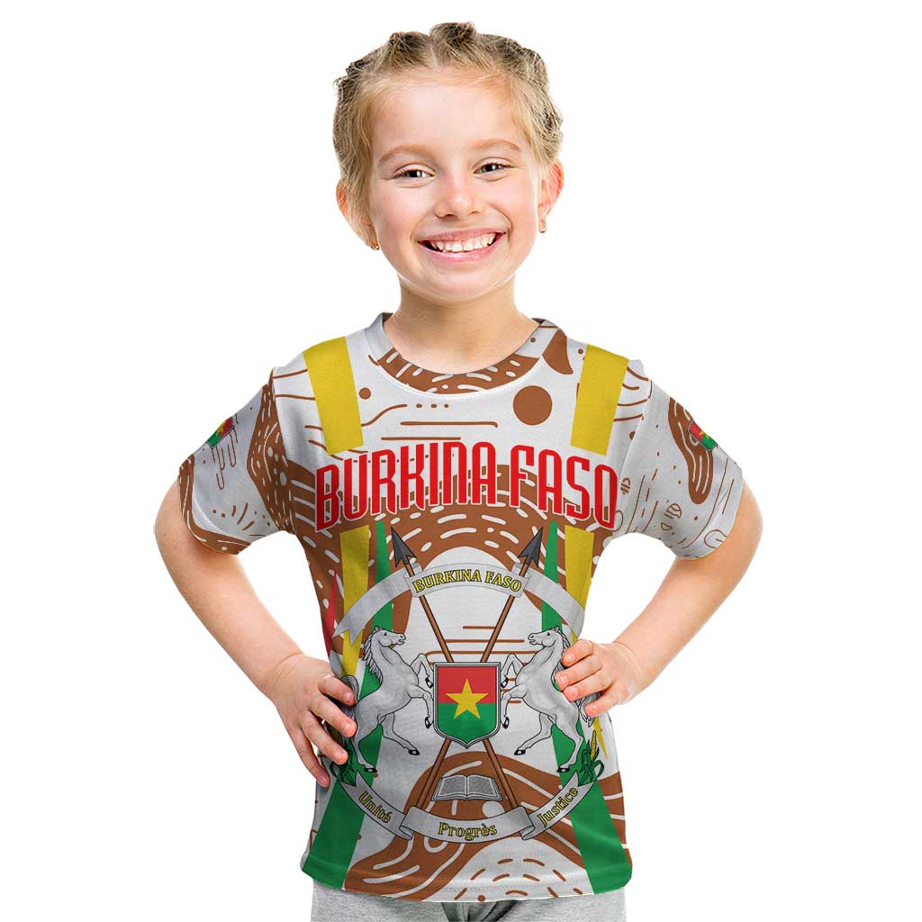 Burkina Faso Kid T Shirt with Brown White Yellow Abstract Design - Wonder Print Shop